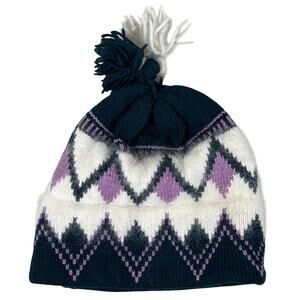 Top Notch Knit Beanie Hat One Size Purple Fair Isle Wool Ski Winter Made in USA